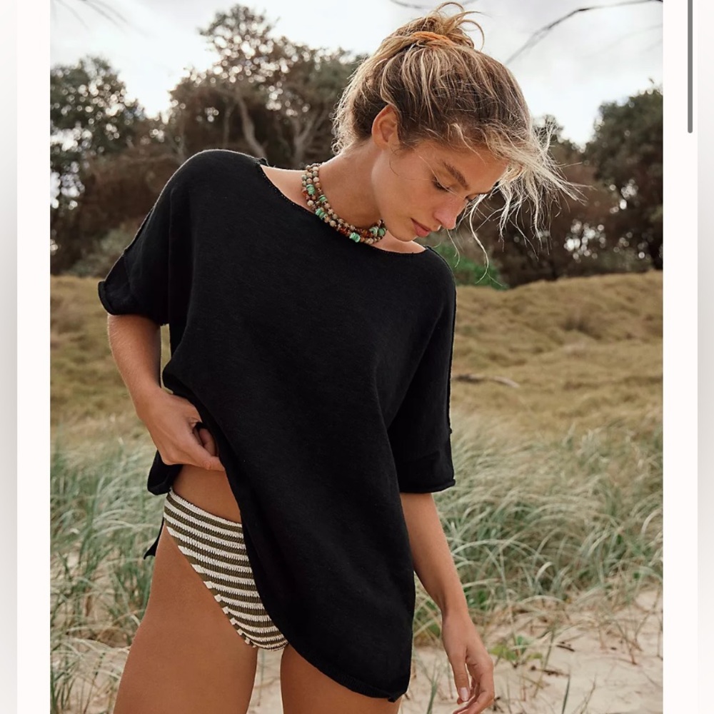 free people winnie sweater tee in black